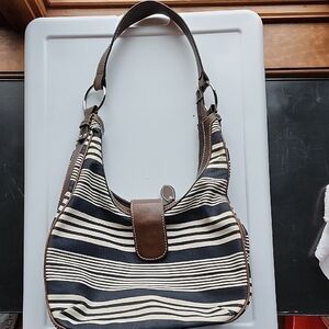 Lands End Striped Cream and Navy Women's Bag